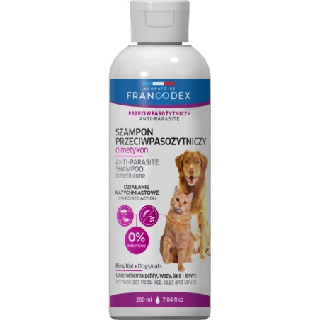Francodex szampon dla psa i kota  - przeciw pasożytom z dimetykonem 200 ml