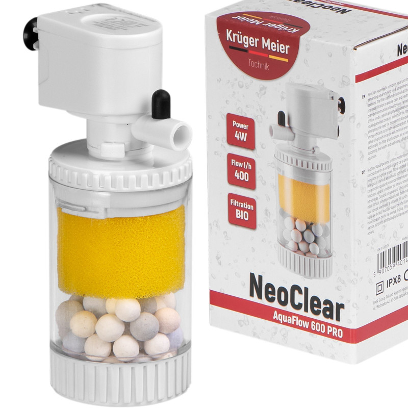 Kruger Meier NeoClear 600 - filtr wewnętrzny do akwarium 20l - 40l. Podwójna filtracja: gąbka + ceramiczne kulki