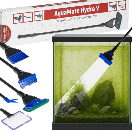 Kruger Meier AquaMate Hydra V - skrobak i czyści do akwarium 5 w 1, 55–60 cm długości, metalowy skrobak