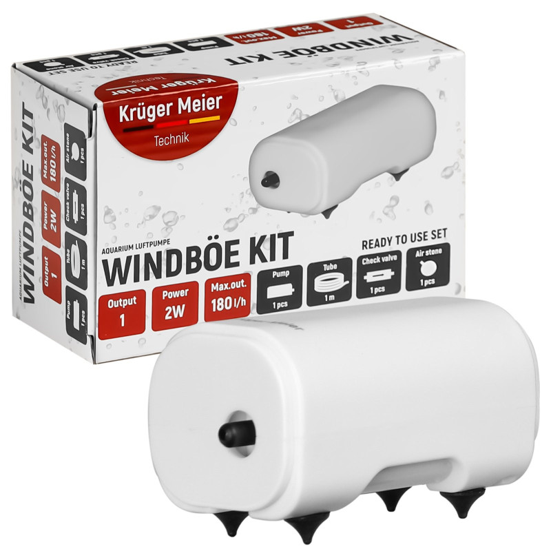 Kruger Meier Windboe Kit - zestaw napowietrzacz 180l/h – Ciche i wydajne napowietrzanie akwarium