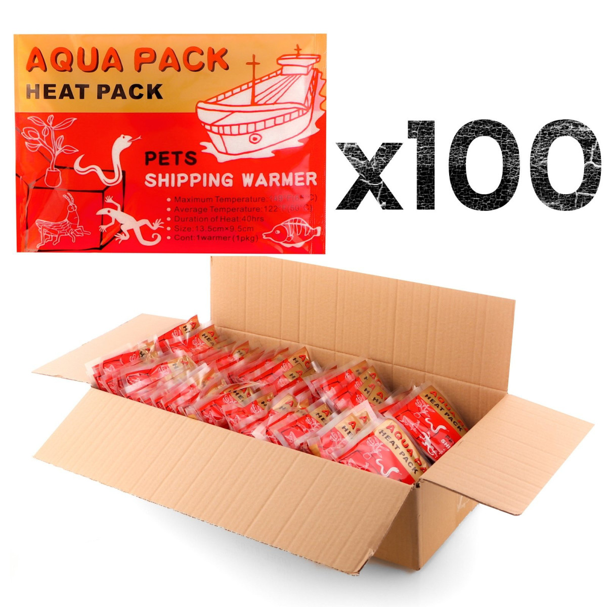 Aqua Heat Pack 40H 'Gold" x 100 - zestaw 100 ogrzewaczy – Stałe ciepło przez 40 godzin dla terrarysty i przy transporcie