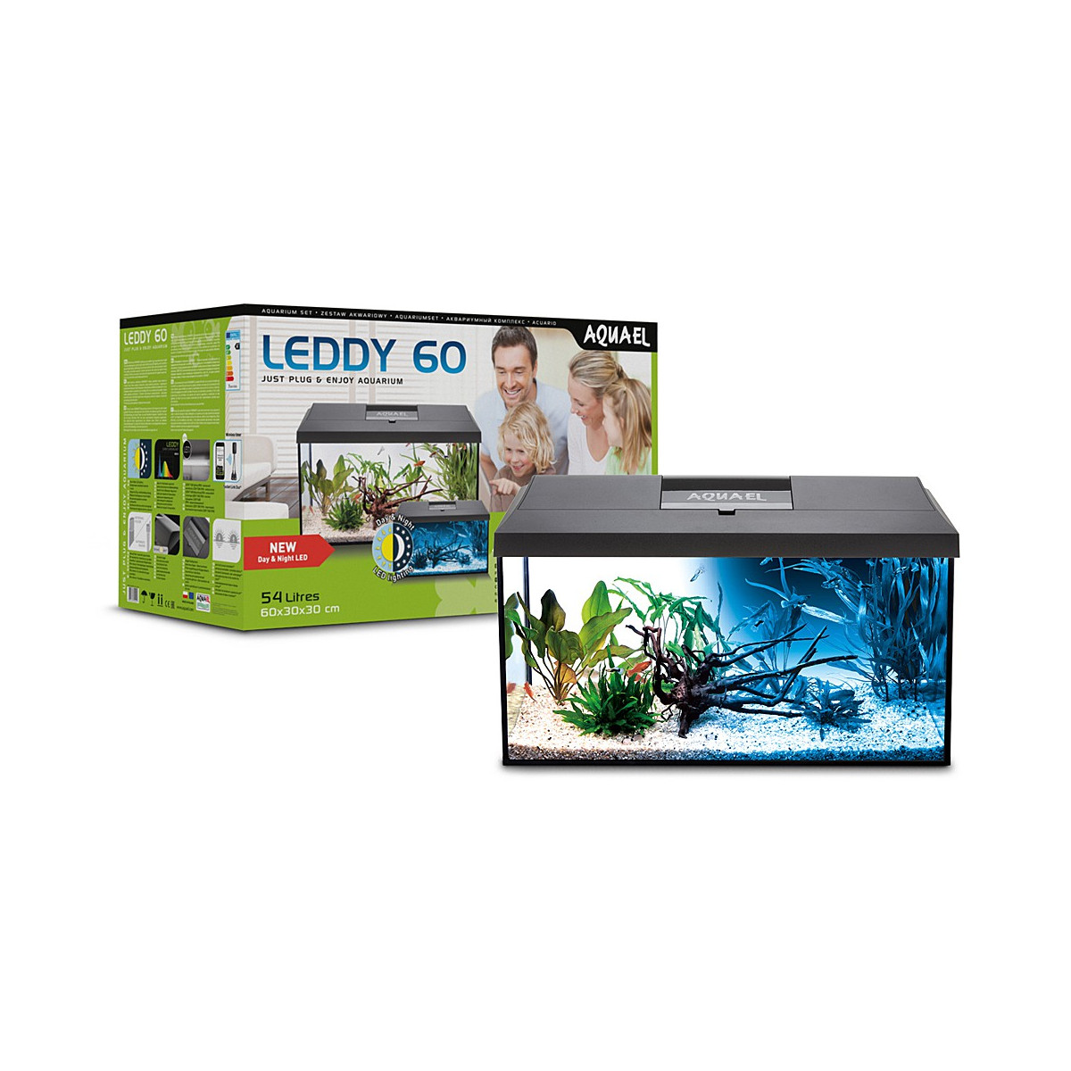 Aquael Leddy 60 Day&Night Black 2.0 - zestaw akwariowy