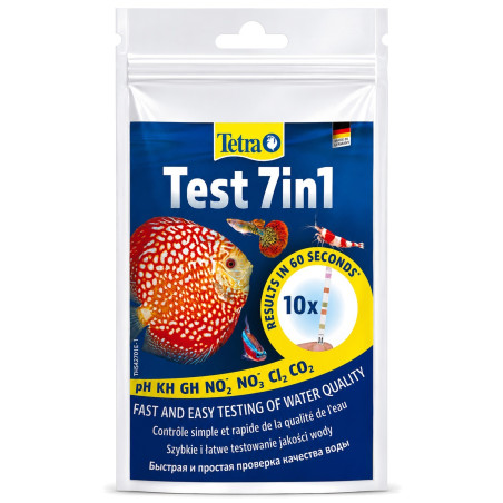 Test paskowy Tetra TEST 7in1 do akwarium - pH, NO2, NO3, GH, KH, Cl2, Fe