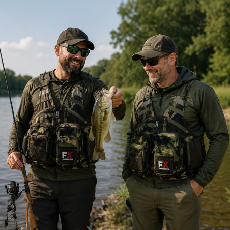 Kamizelka wędkarska Fishing Expedition MaxiVest Camo, wielokieszeniowa, lekka, regulowana