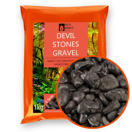 Eco Plant Devil Stones 1kg - Idealne do akwarium | czarne otoczaki 20-50mm