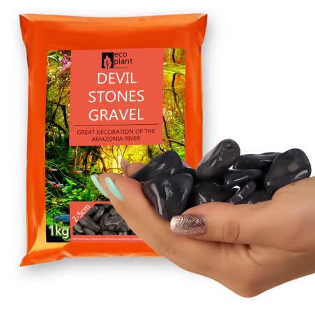 Eco Plant Devil Stones 1kg - Idealne do akwarium | czarne otoczaki 20-50mm