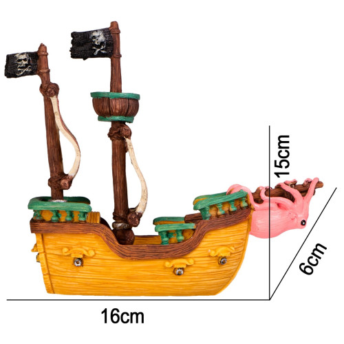 Kruger Meier Pirate Ship S – Statek do Akwarium 16x6x15 cm | Efektowna dekoracja