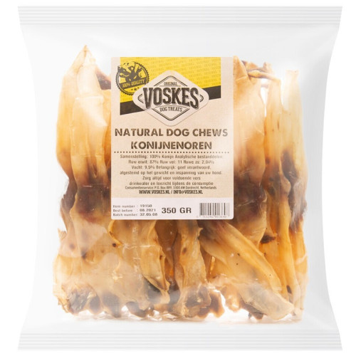 Voskes Rabbit Ears - suszone uszy królicze 350g | Naturalna przekąska dla psa