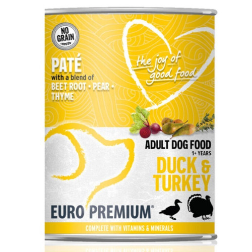 Euro Premium Pate Adult Duck & Turkey 400g - Pełnowartościowa, smaczna mokra karma dla psów