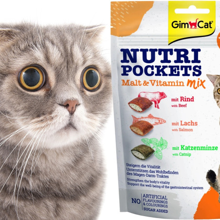 GimCat Nutri Pockets Malt MIX 150g - mniej kłaczków, wsparcie stawów