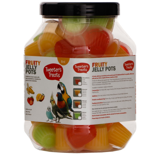 HappyPet Tweeter's Treats Fruity Jelly Pots 60 sztuk - Pyszne przysmaki dla ptaków, szybka wysyłka