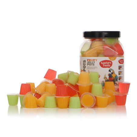 HappyPet Tweeter's Treats Fruity Jelly Pots 60 sztuk - Pyszne przysmaki dla ptaków, szybka wysyłka