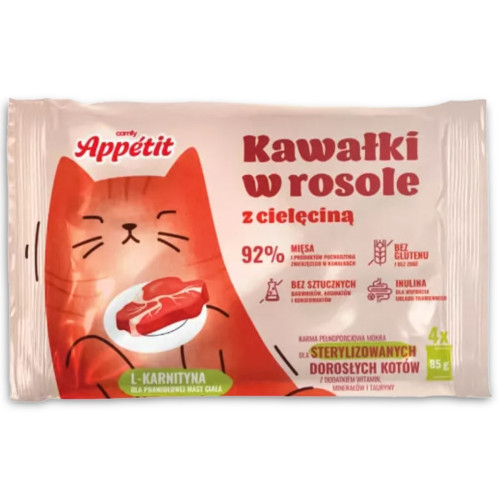 Comfy Appetit Pokarm w saszetkach cielęcina w rosole 4x85g - Soczysta karma dla kota, łatwe porcjowanie
