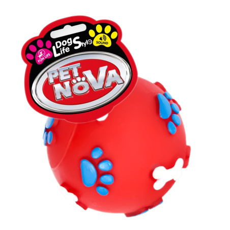 Pet Nova zabawka gumowa - piłka ze wzorem łapek i kości czerwona 6cm | Idealna do zabawy i aportu