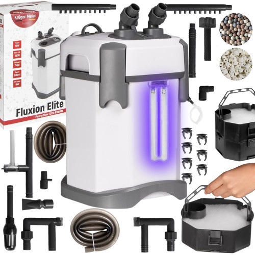Kruger Meier Fluxion Elite 1000 UVC PRO - filtr zewnętrzny z lampą UV do akwarium 80 - 180 litrów - Krystaliczna woda