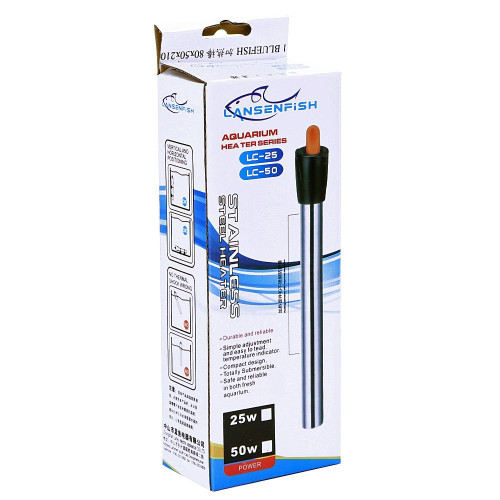 LansenFish Steel Heater 25W - stalowa grzałka z termostatem do akwarium 10l - 20l | Precyzyjna regulacja temperatury
