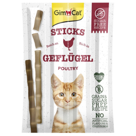 GimCat Sticks 95% Meat kiełbaski drobiowe z wątróbką 4 sztuki | Ulubiony smakołyk kota