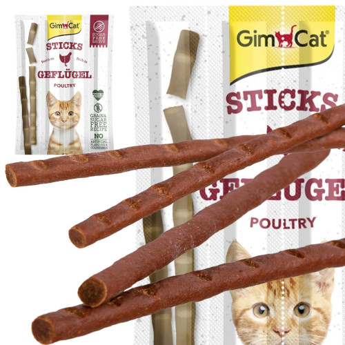 GimCat Sticks 95% Meat kiełbaski drobiowe z wątróbką 4 sztuki | Ulubiony smakołyk kota