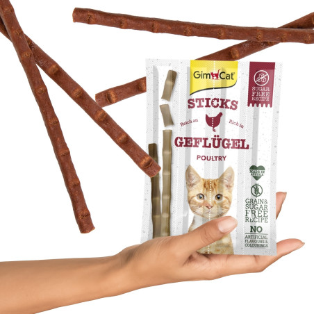 GimCat Sticks 95% Meat kiełbaski drobiowe z wątróbką 4 sztuki | Ulubiony smakołyk kota