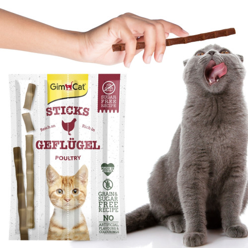 GimCat Sticks 95% Meat kiełbaski drobiowe z wątróbką 4 sztuki | Ulubiony smakołyk kota