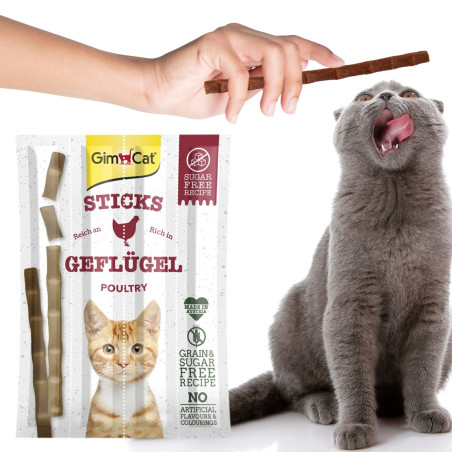 GimCat Sticks 95% Meat kiełbaski drobiowe z wątróbką 4 sztuki | Ulubiony smakołyk kota