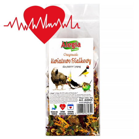 Alegia - przysmak kwiatowo mięsny dla papug 40g | Naturalna przekąska wspierająca zdrowie i pióra