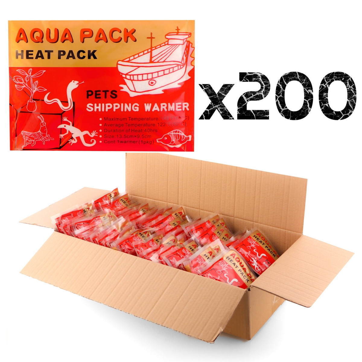 Aqua Heat Pack 'Gold' x 200 - zestaw 200 ogrzewaczy – Stabilne ciepło przez 40 godzin dla terrarysty i transportu